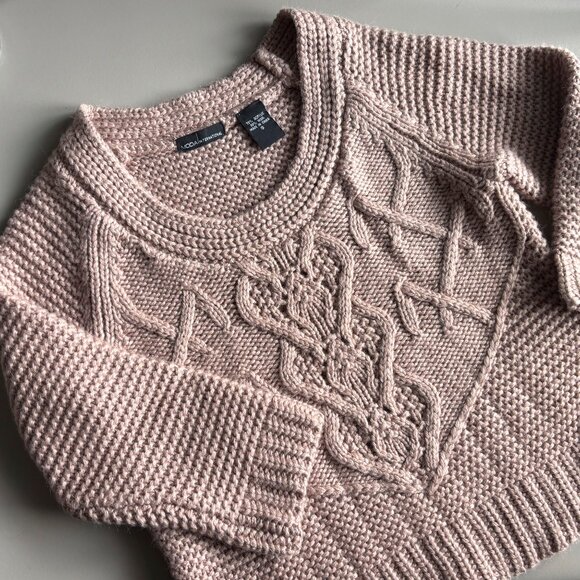 Moda International Dusty Rose Cropped Knit Sweater, 3/4 Raglan Sleeve, sz S - Picture 6 of 13